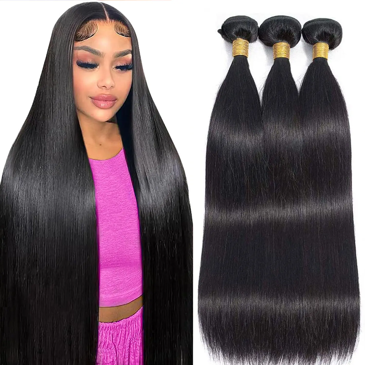 PerisModa Bone Straight Human Hair Bundles, 100% Brazilian Remy Virgin Hair Weft Extensions, 1/3/4 Pcs, 12-32 In Natural Color, for Black Women