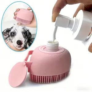 Silicone Pet Bath Brush with Shampoo Dispenser, Massage Brush for Dogs & Cats, Ideal Bath Accessories