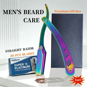 Professional Barber Straight Razor for Men–Colored Straight Edge Razor with 20 Safety Blades Included Sleek Reusable Stainless Steel shaving gear easy replacement manual shaver kit beard sharp handheld razor blade daily groom travel razorkit Matte Durable