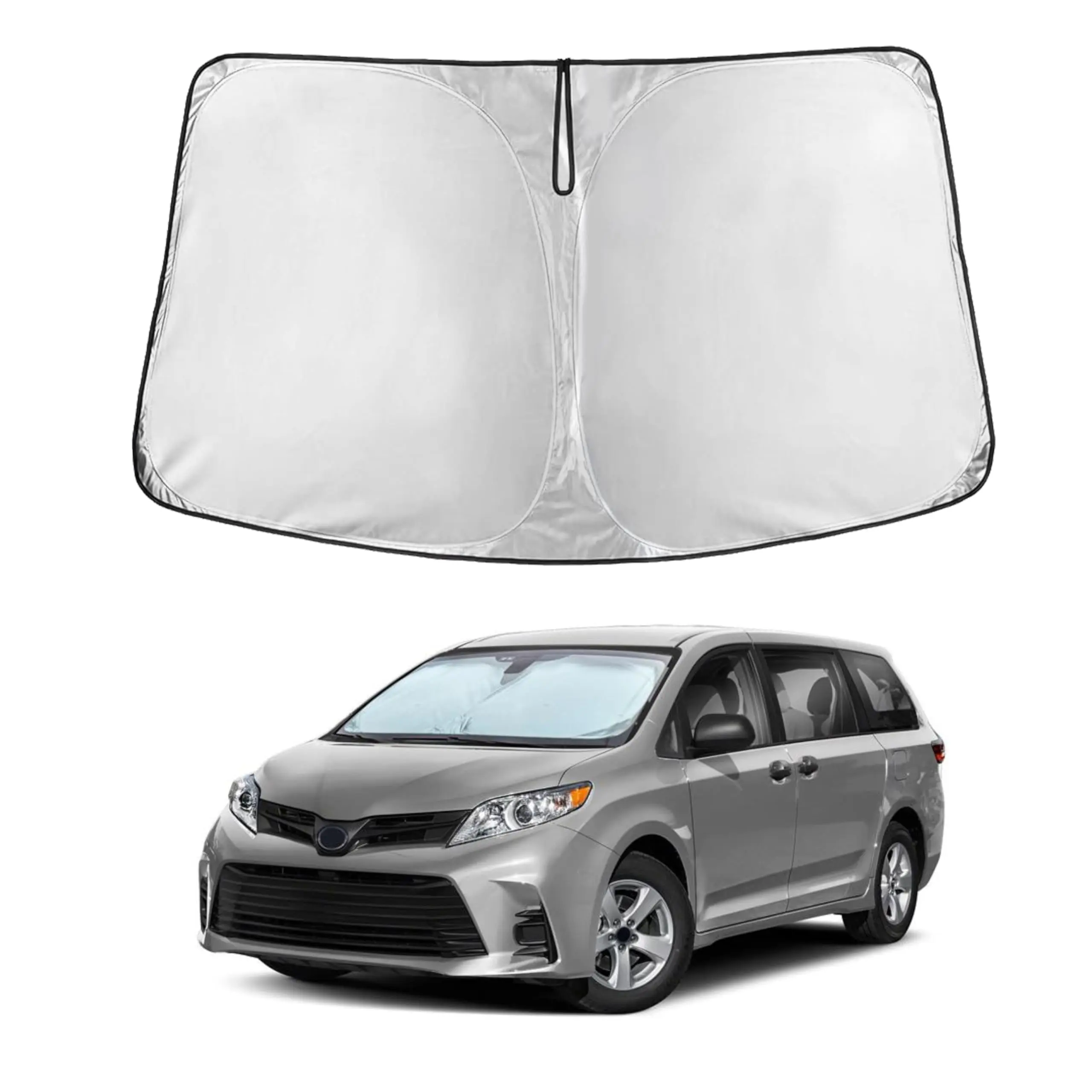 EcoNour Car Windshield Sun Shade for 2021-2025 Sienna Models, 240T Silver Coat Polyester Built-to-Last Drawstring Front Window Shade, UV-Blocking Full Coverage Portable Car Sunshade Accessory, Window Shades Car
