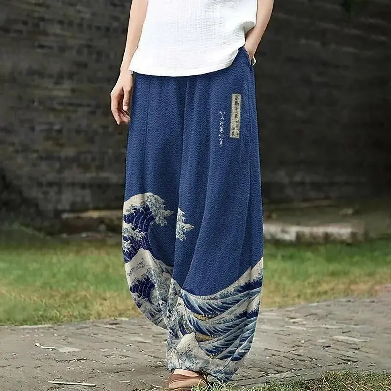 Japanese Art Crane Print Casual Pants Harajuku Pink Autumn Lantern Trousers Elegent Boho Wide Leg Pants Fashion Baggy Pants Japanese Art Crane Print Casual Pants Harajuku Pink Autumn Lantern Trousers Elegent Boho Wide Leg Pants Fashion Baggy Pants