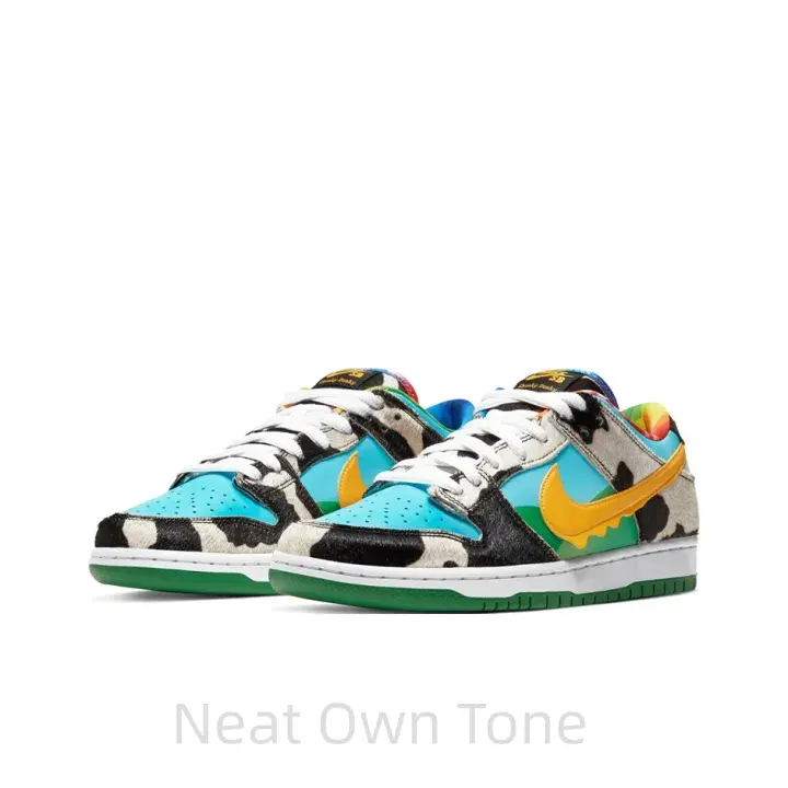 Cow Print Multi Color Low Top Retro Skate Sneakers Yellow Embroidery Swoosh Green Rubber Outsole Casual Street Unisex Trend Footwear