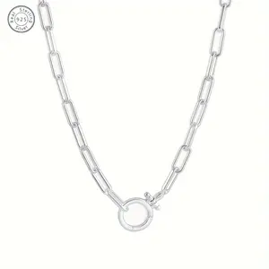 S925 Silver Paperclip Parker Necklace, Fashion Trend, Men's Necklace, Women's Necklace, Pure Silver Hypoallergenic, Best Wedding Anniversary Gift, Exquisite Gift Box Packaging, Women's Jewelry, Valentine's Day Gift