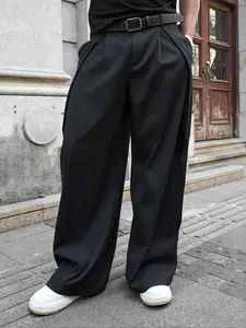 Men's Solid  Wide Leg Pants, Casual Street Pants, Casual Chic Trousers, Casual Comfy Trousers for All Seasons, Men's Bottoms for Daily Wear