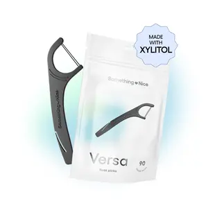 Versa Floss Picks – Twin Floss with Xylitol + Tongue Scraper – Dentist Designed Multi-Function Oral Care Tool by Something Nice
