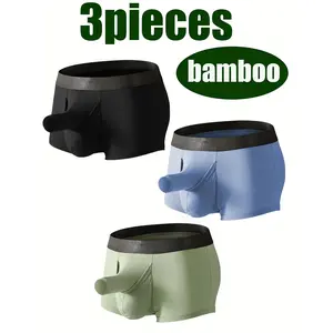 3pcs Men'S Bamboo Boxer Briefs - Breathable Elastic Underwear For Teenagers And Adults With An Elephant Trunk Pattern