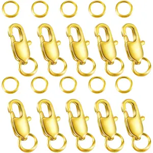 Lobster Clasp Bead Open Jump Ring,Bracelet Extender Double Lobster Clasp,Lobster Claw Clasp Gold Filled with Closed Jump Rings for Necklaces Bracelet (10gold(0.47in.12mm))