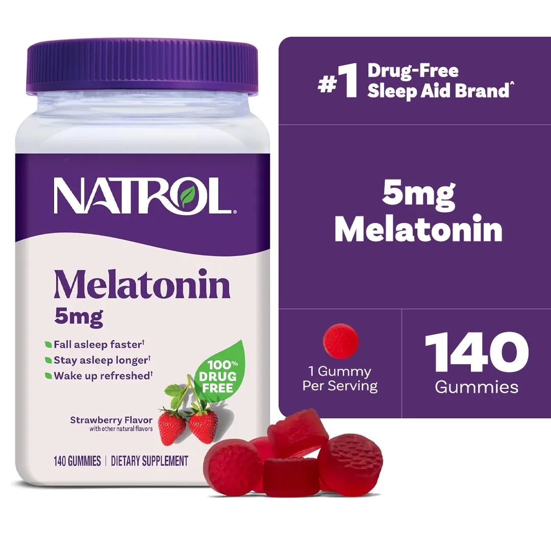 Natrol Melatonin 5 mg Gummies, Sleep Support for Adults, 140 Count | Supplement to Fall Asleep Faster & Stay Asleep Longer, Wake Up Refreshed, 100% Drug-Free, Strawberry-flavored, 140 Day Supply