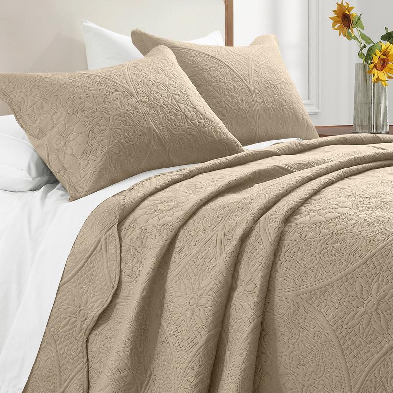 【 Weekly Picks 】Imperial Homeware Floral Ultrasonic 3 Pieces Quilted Bedspread Set Lightweight Bedspread Coverlet for All Seasons, Soft Microfiber Bedding with Pillow Shams Twin, Queen, King Sizes Machine Washable
