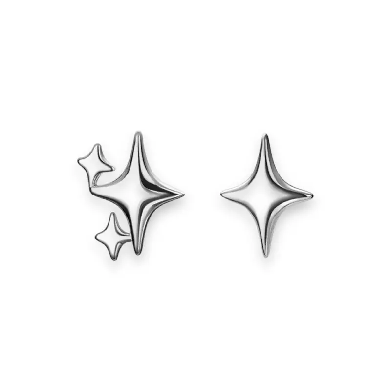 Asymmetry Tiny Four-pointed Star Stud Earrings for Women Men