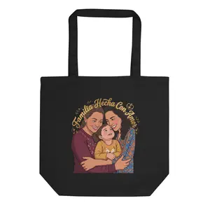 Black Eco Tote Bag saying Family Made with Love