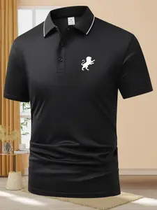 Men's Lion Print Short Sleeve Polo Shirt, Summer Business Casual, Quick Dry Breathable Birdseye Fabric, Flip Collar, Daily Commute Wear
