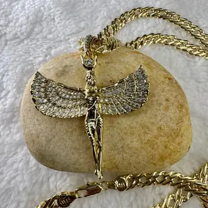 Spain Chain 6mm Size 22 inches Gold Filled 14k High Quality jewelry with zirconia Egyptian goddess Isis pendant