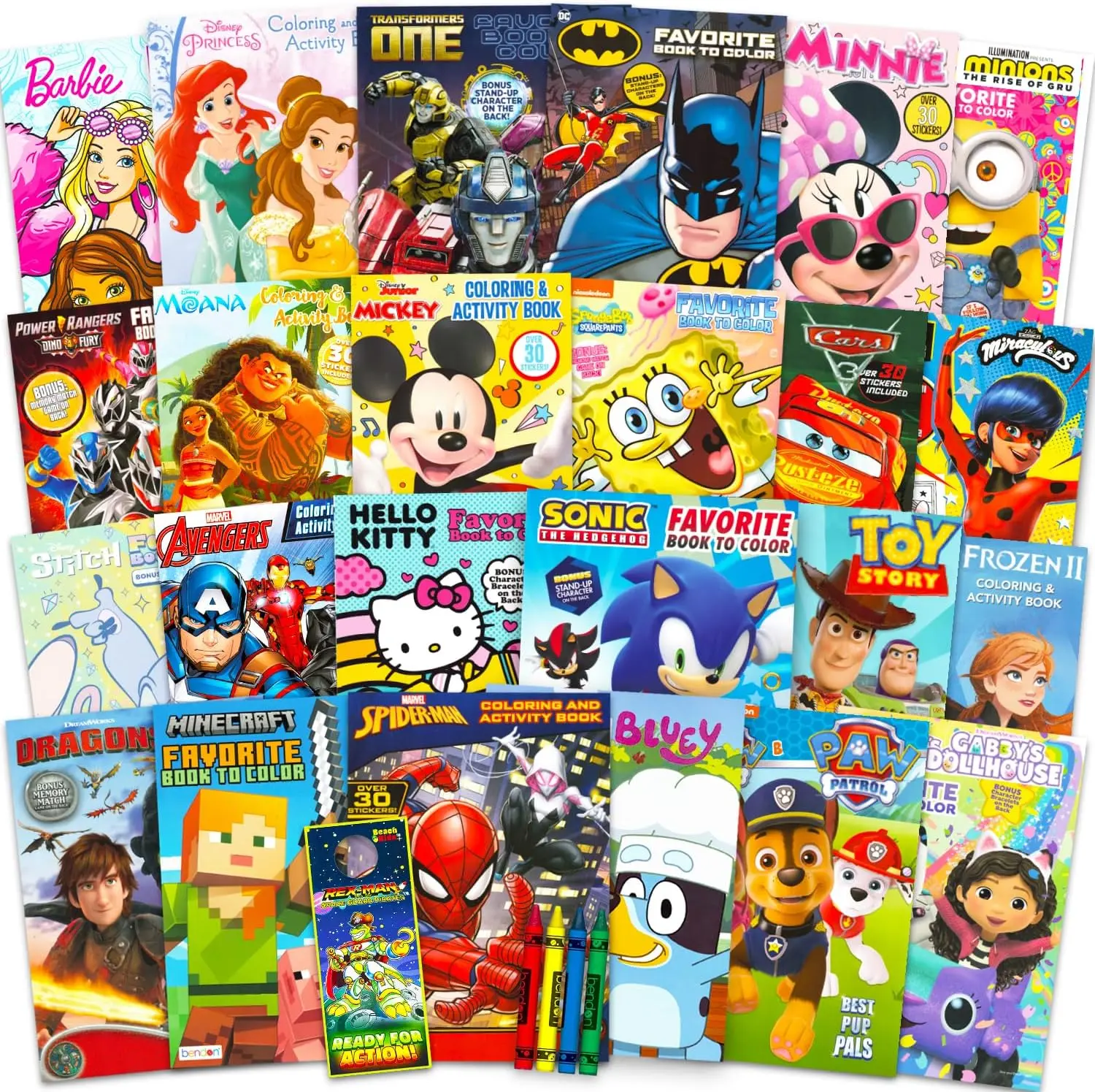 Disney 24 Bulk Coloring Books for Kids Ages 4-8 Bundle | Assorted 24 Licensed Activity Books for Boys Girls | Full-Size Pages, Crayons, Stickers, Games, Puzzles, More (No Duplicates)