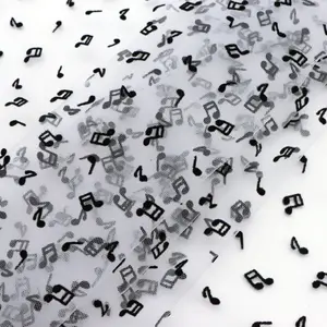 [1pc Velvet Tulle Fabric] 1pc Double-Sided Velvet 100% Polyester Fabric | 62.9x19.68 Inch - black & white Flowers, Tulle Mesh with 3D Note Pattern | DIY Bows, Party Capes & Photo Backdrops