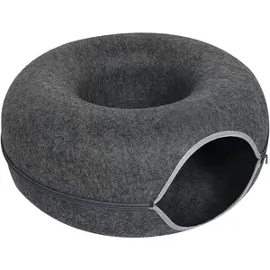 Tunnel cat Bed, Donut cat Bed, Fun Ventilation Peephole, Detachable Zipper cat Bed, Felt Washable, All Season Universal cat Bed Suitable for Cats, Small Dogs, Rabbits (Dark Gray, Small)