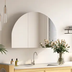 Arched Medicine Cabinet,3 Doors, Bathroom Medicine Cabinet with Mirror,Large Mirror Cabinet Wall-Mounted with Storage