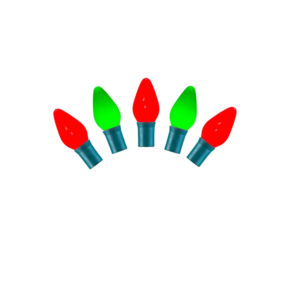 25 Light Red-Green Ceramic C7 LED Light on Green Wire with 8 in. Spacing & 16 ft. Christmas Light Strand, Decoration, Party Light