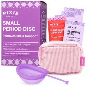 Pixie Menstrual Disc for Feminine Care - 100% Medical-Grade Silicone - Ranked 1 for Softest Reusable Period Disc - Removes Like a Tampon - Wear 12 Hours - Capacity of 3 Tampons (Small)