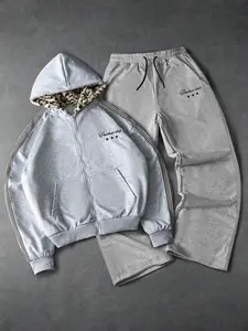 Men's Street Style Set, Casual Streetwear Vintage Trend Hoodie & Wide Leg Pants, Knitted Hooded Cardigan & Drawstring Long Sport Pants