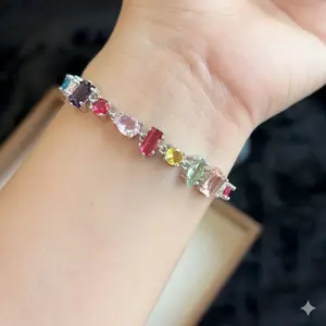 "Candy Rainbow" Multi-Gemstone Bracelet - Vibrant Rectangular Crystal Link Chain - Perfect Stackable Wristwear for Summer