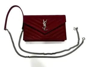 Pre-owned Saint Laurent Grain Leather Chain Shoulder Bag Envelope Small D0059