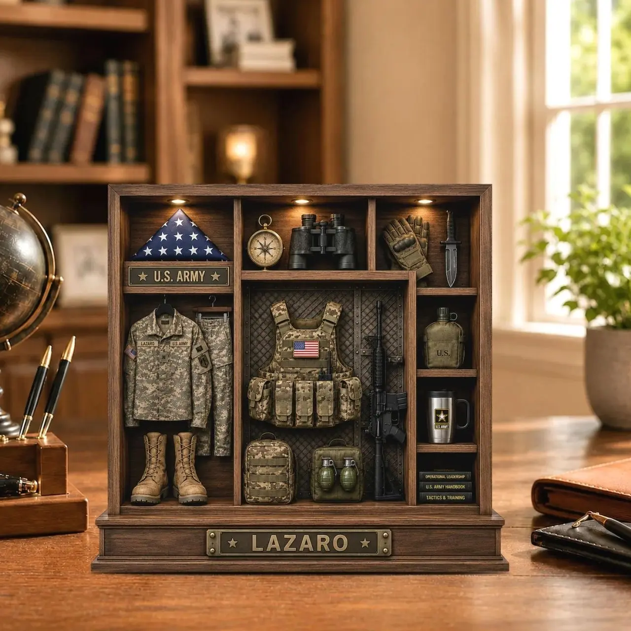 Personalized US Army Shadow Box, Custom Military Retirement Gift, Army Veteran Keepsake, Soldier Service Display, Army Desk Decor