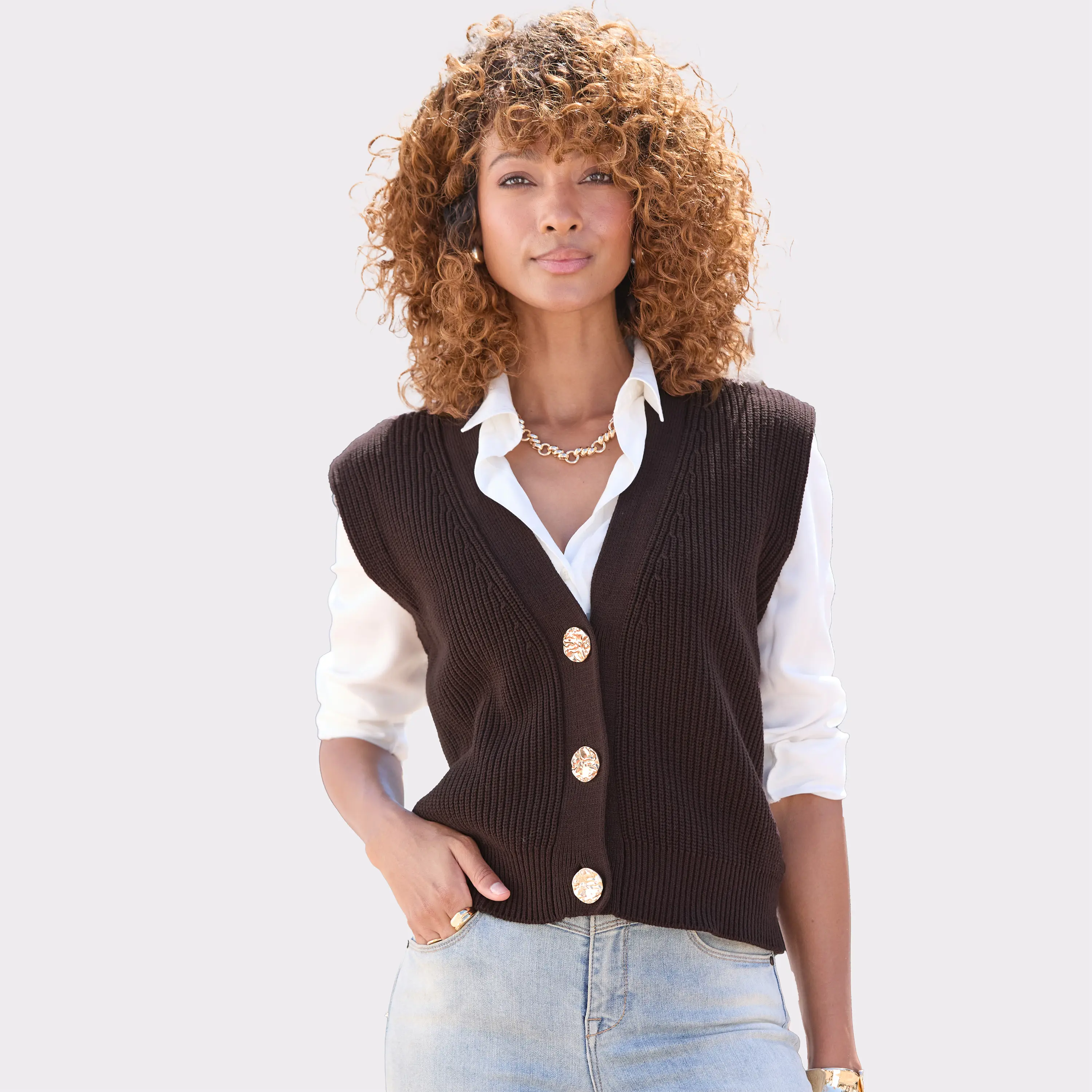 LASCANA Women's Button Detail Sweater Vest
