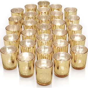 Votive Candle Holders Set of 36 - Speckled Mercury  Glass Candle Holder Bulk - Ideal Fall Decor for Boho Wedding Centerpiece Table,Halloween & Thanksgiving Decorations Indoor