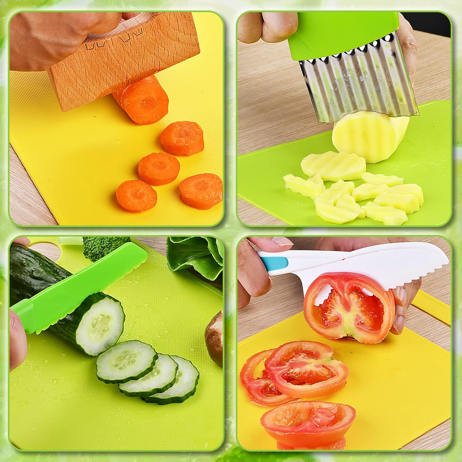 13 Pieces Kids Safe Knife Set for Real Cooking Child-Friendly Plastic Chef Tools Montessori Kitchen Toys for Toddlers with Bright Colors Gifts for Boys and Girls，Montessori Kitchen Toys for Toddlers-Kids Preventing autism, using hands and brains