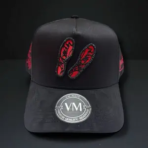 Hat  Black with Red Sole Rhinestones and Suede Visor Premium Quality Headwear Snapback