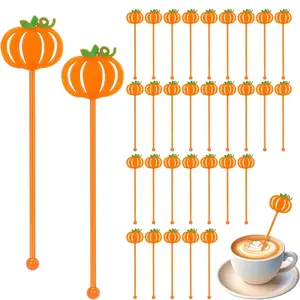 36 Pcs Fall Cocktail Stirrers, Pumpkin Drink Stirrers Plastic Swizzle Sticks Reusable Coffee Stir Sticks for Halloween Autumn Thanksgiving Party Tea Coffee Bar Decoration
