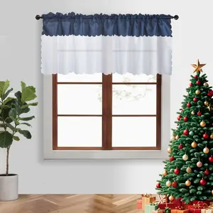 2 Piece Elegant Faux Silk Dual Color Splicing Sheer Window Valance, Rod Pocket Curtain for Kitchen, Café, Dining, and Bathroom Decor
