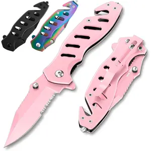 Pink Pocket Knife for Women - Legal Small Knife - 2.68 Inch Serrated Blade - Womens Knife for Self Defense - Cute Girl Survival Tool Pocket & Folding Knives - Mothers Day Gift Idea - 6655 P