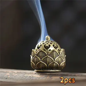 2pcs Large Hollow Lotus Incense Burner, Small Decorative Scented Fragrance Diffuser, Bathroom Odor Eliminator Accessory, Home Aromatherapy