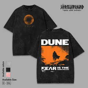 Retro Vintage Dune Fear Is The Mind Killer Washed Cotton T-Shirt, Sci-Fi Quote Graphic Tee, Arrakis Desert Aesthetic Shirt, Y2K Streetwear Distressed Oversized Unisex Tee, Gift for Dune Fans