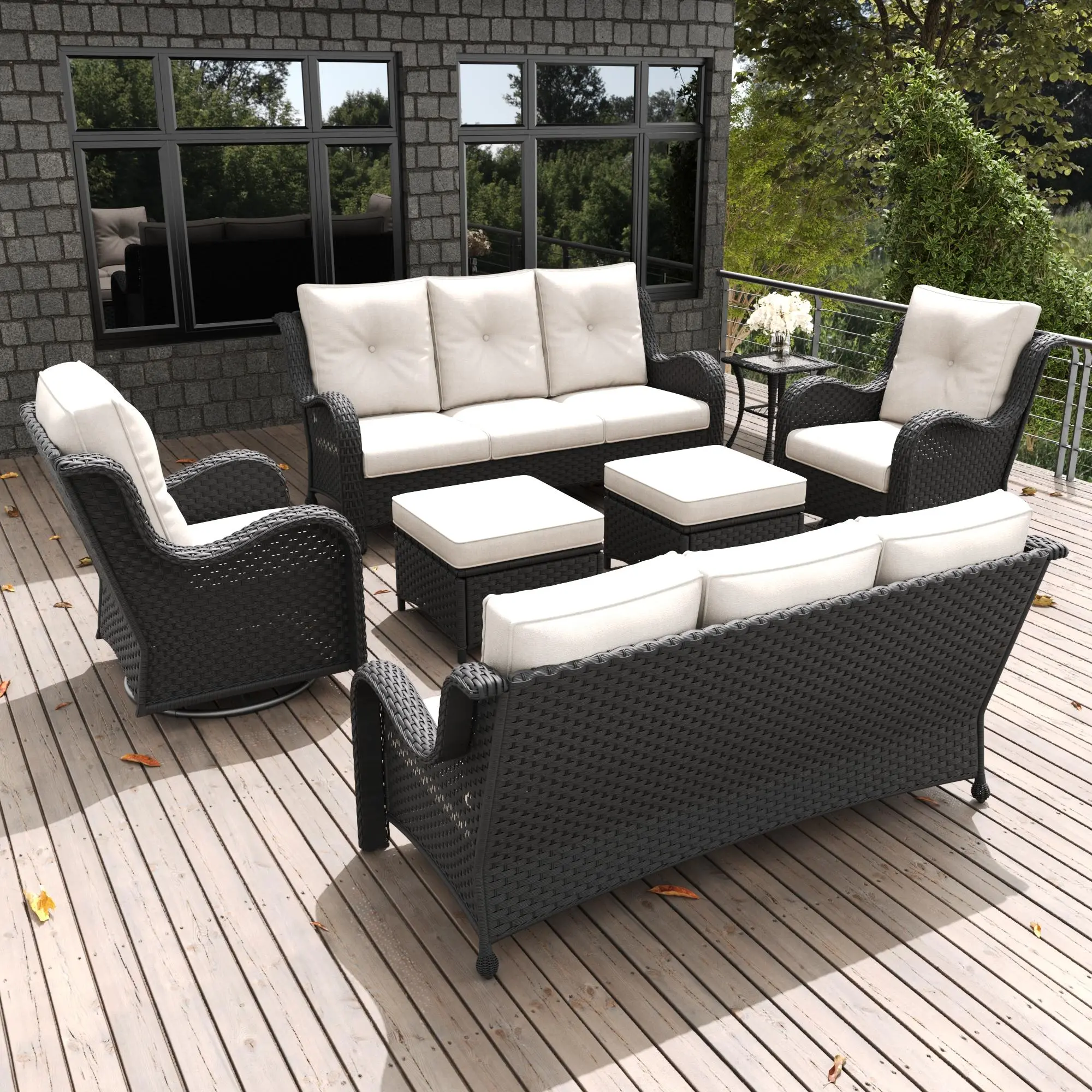 LayinSun 7 Pieces Outdoor Patio Furniture Set, Rattan Wicker Sectional Swivel Rocker Chairs Sets with Ottomans, Swivel Glider Chairs and Coffee Table, Multiple Packages summervibes