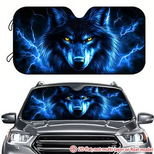 1pc blue lightning wolf head car sun visor 2D high-definition printing, car sun visor effectively blocks sunlight, suitable for RVs SUV、 General Motors windshield decoration