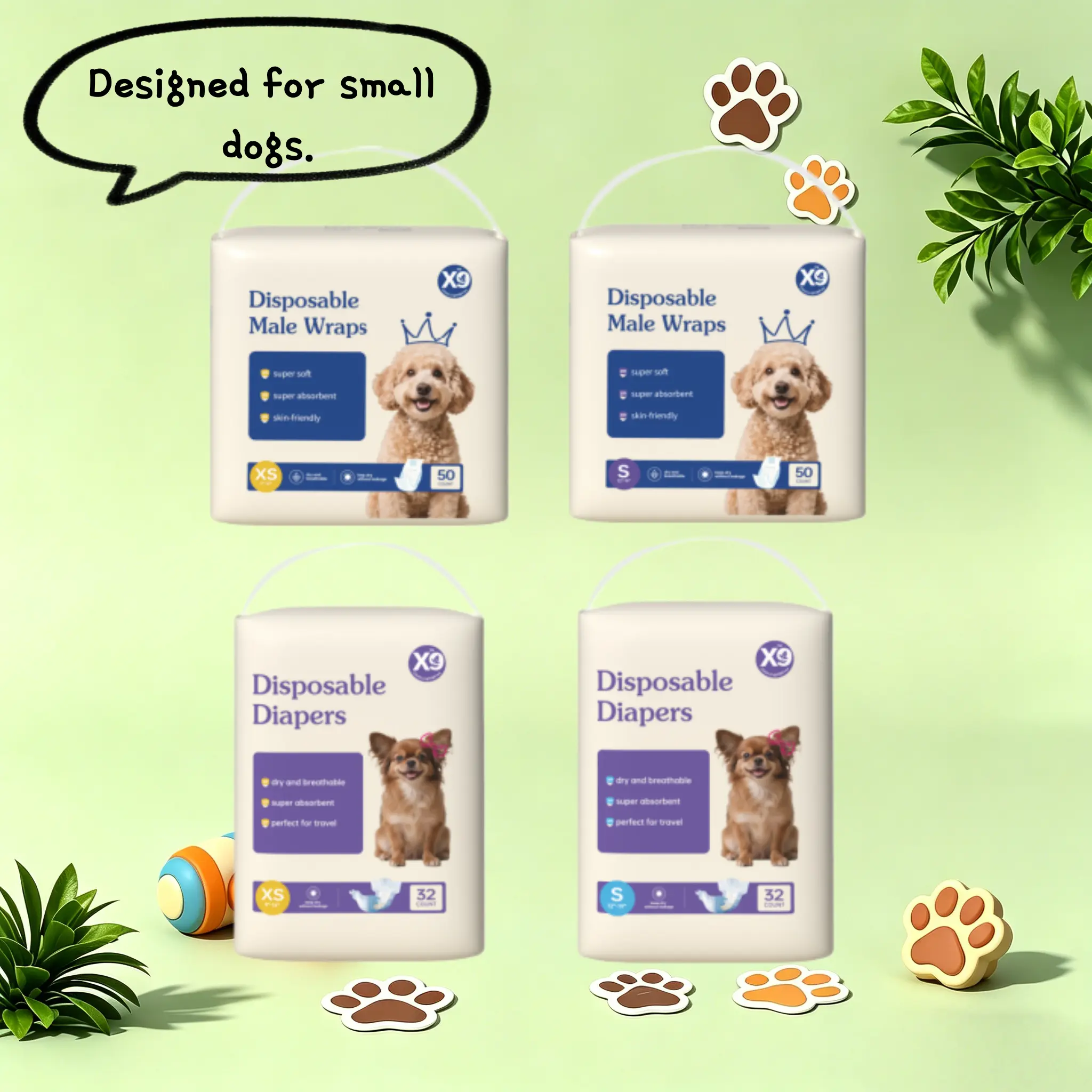 X9 Ultra Absorbent Dog Nappies with Liner - Highly Absorbent, Liquid Absorbing, Quick Water Absorption, Elastic Belt for Secure Waist Fit, Ideal for Small Dogs (such as Schnauzer, Teddy, etc.), Ultra Absorbent Nappies, Highly Absorbent Nappies