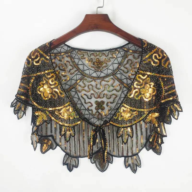 Women's Glamorous Wedding Jackets & Wraps - Polyester Sequins Sheer Loose Fit Lady Cover-Up with Hollow Out Beading, Bridal Wear, Evening Dresses Complement, Black Gold & Apricot Options