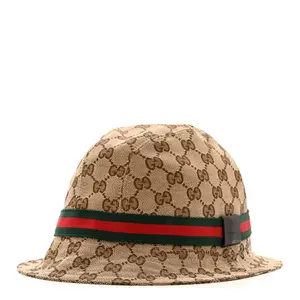 Pre-owned GUCCI Canvas Bag Accessories Monogram Web Bucket Hat M Brown