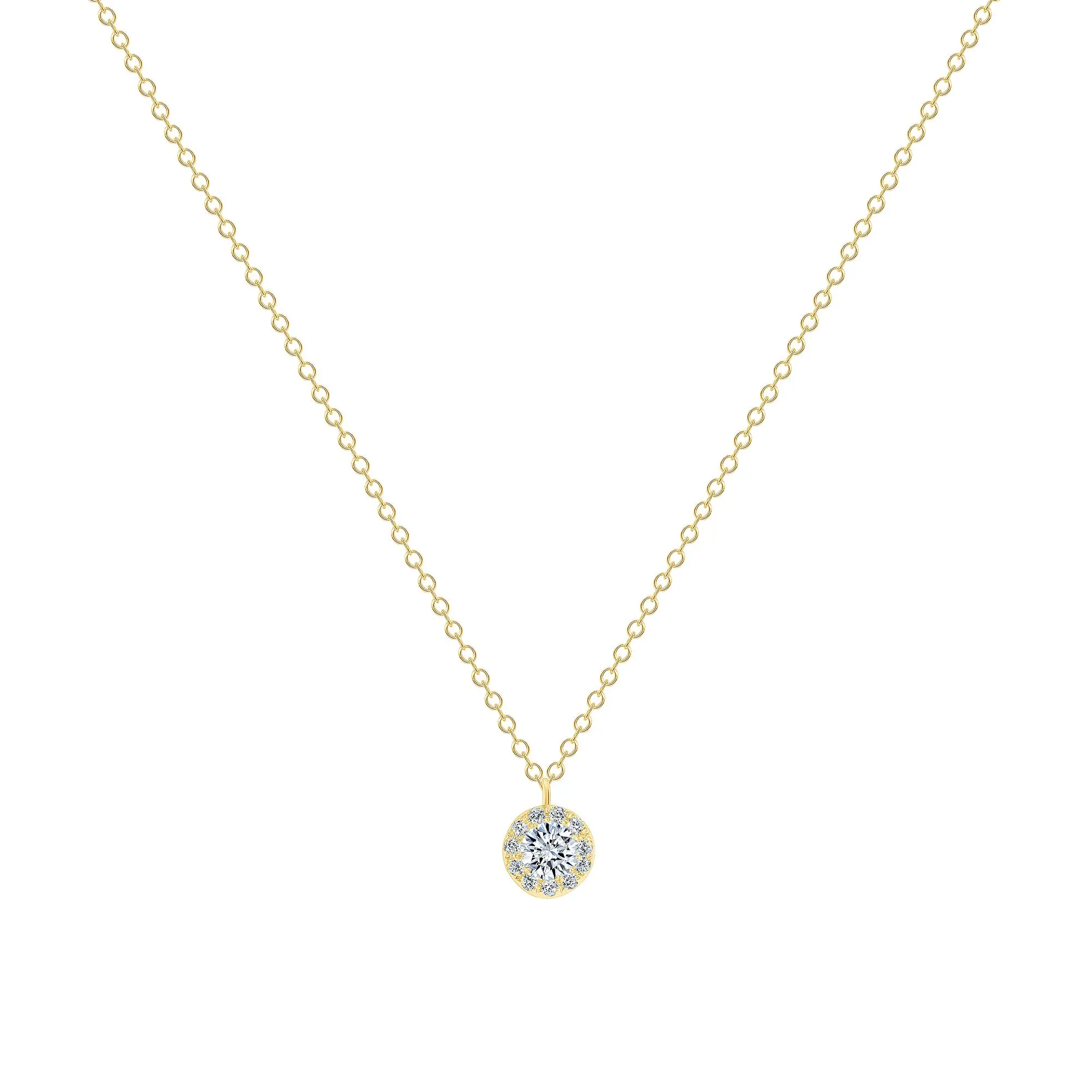 14K Gold Diamond Round Halo Pendant