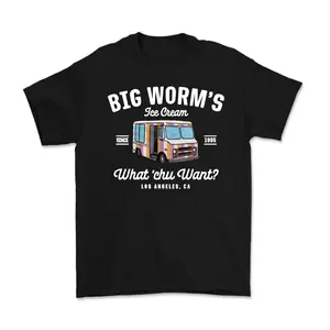 Big Worm’s Ice Cream “What ’Chu Want?” Funny Movie T-Shirt – Vintage Ice Cream Truck Graphic Tee, Retro Streetwear Shirt, Funny Quote Unisex Cotton T-Shirt, Casual Crew Neck Top for Men and Women, Summer Street Style Gift