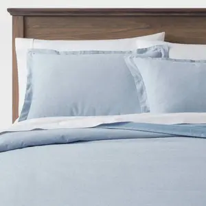 King Cotton Linen Chambray Duvet Cover & Sham Set Blue - Threshold