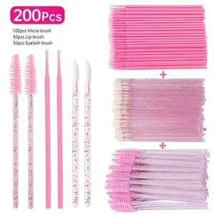 ✨ 200/400Pcs Disposable Makeup Brush 3-in-1 Set (Lip Brushes + Eyelash Brushes + Micro Cotton Swabs) | Essential Beauty Tools for Lipstick/Eyeshadow Application, Eyelash Extensions & Nail Polish Touch-Ups