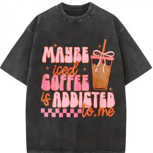 Coquette Iced Coffee Tshirt, Maybe Coffee Addicted to Me, Summer Tshirt, Trendy Coffee T-Shirt, Preppy Shirts
