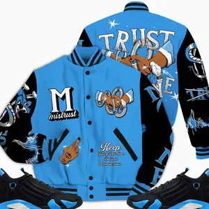 14 University Blue Outfits, Black University Blue 14s Varsity Jacket, Trust No One Hustles Unisex T-Shirts To Match Sneakers Streetwear