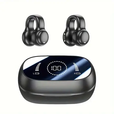 Wireless Earphone, Ear Clip Design Earbuds, Workout Earbuds, Sweatproof Earphones, Waterproof Sports Earphone, Sports Headset with LED Digital Display, TWS Headset for Cycling, Fitness