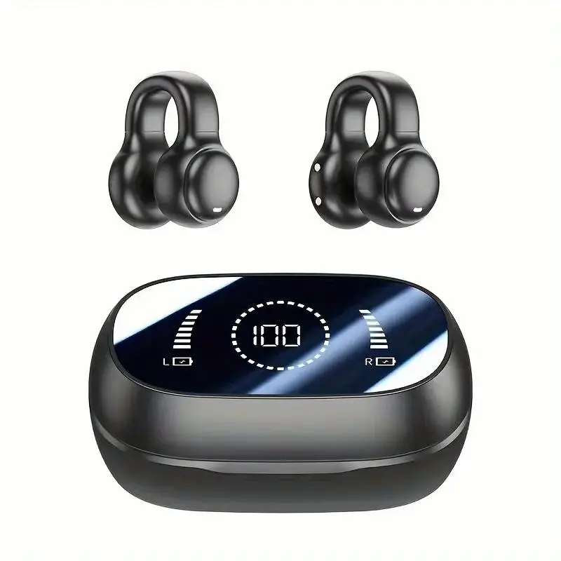 Wireless Earphone, Ear Clip Design Earbuds, Workout Earbuds, Waterproof Sports Earphone, Sports Headset with LED Digital Display, TWS Headset for Cycling, Fitness