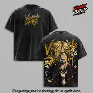 Vinsmoke Sanji Graphic Tee Vintage Washed Shirt Streetwear Top Tee Straw Hat Crew Manga Graphic Shirt Oversized Heavy Cotton Unisex Tee Gift for One Piecee Fans and Anime Lovers